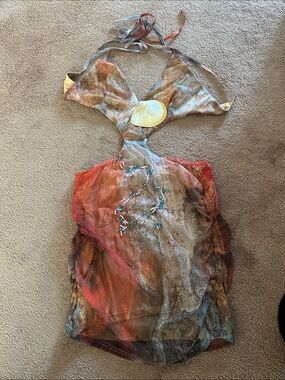 Fashion Nova Multi‑Color Sheer Halter Cutout Dress with Shell Accent